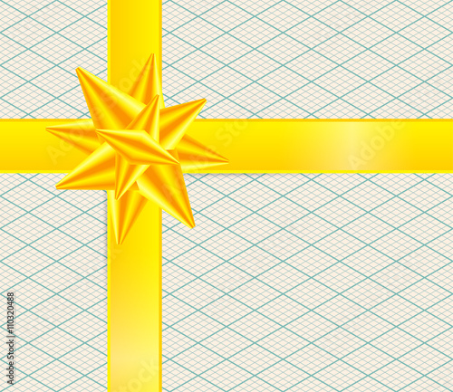 Gold Ribbon on Retro Isometric Background. Yellow Ribbon Illustration.