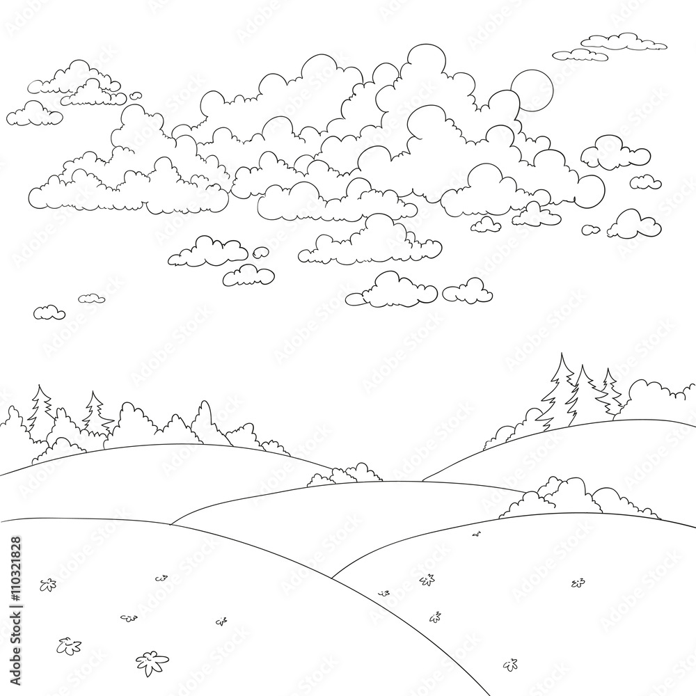 Summer landscape for coloring book. Stock Vector | Adobe Stock