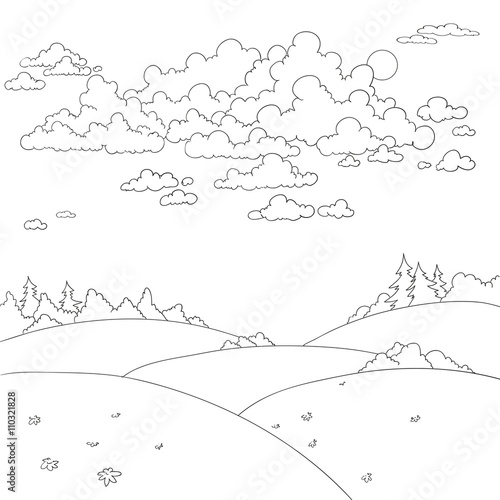 Summer landscape for coloring book.