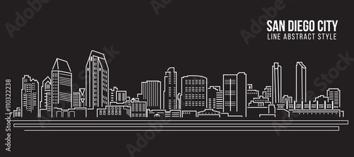 Fototapeta Cityscape Building Line art Projekt ilustracji wektorowych - miasto San Diego