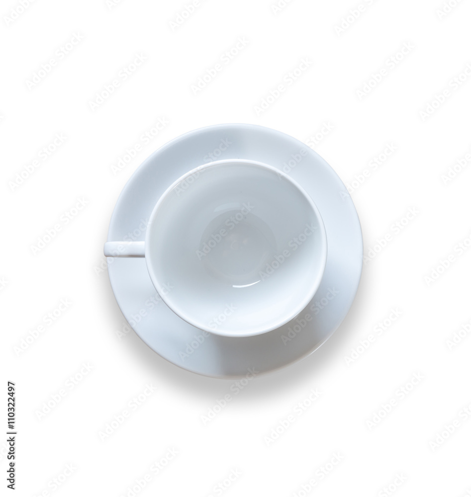 Top view empty coffee cup after drink on wood table isolated on Top view empty coffee cup after drink on wood table isolated on