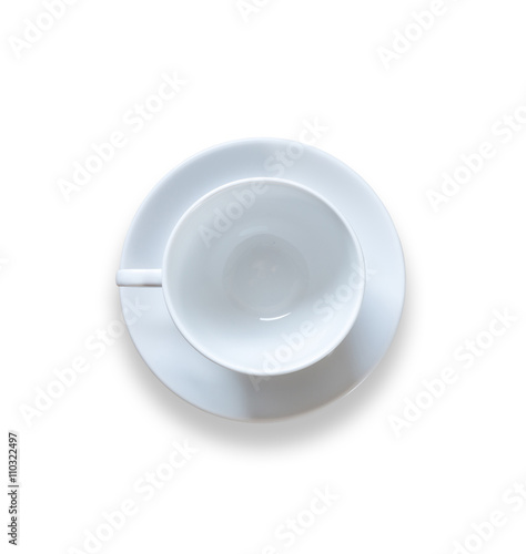 Top view empty coffee cup after drink on wood table isolated on
