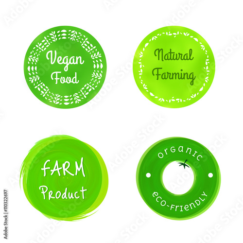 Set of green organic farming badges 
