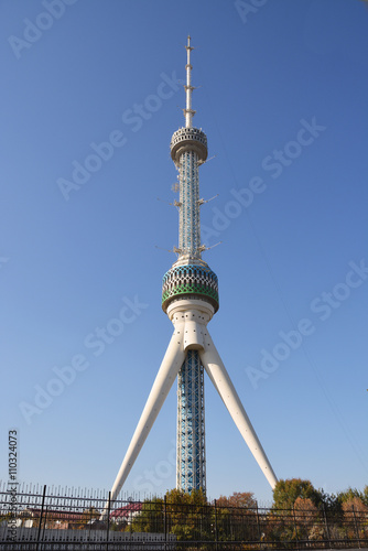 Tashkent TV tower with Uzbek flag on it
