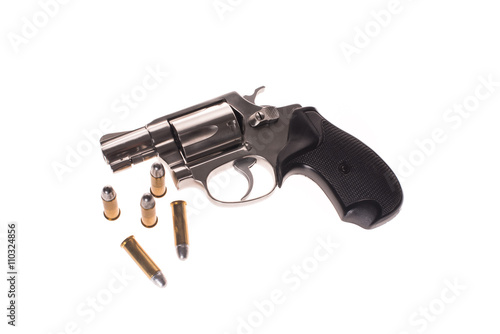Silver Gun and Bullets on white background