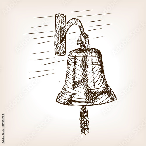 Ship bell sketch style vector illustration