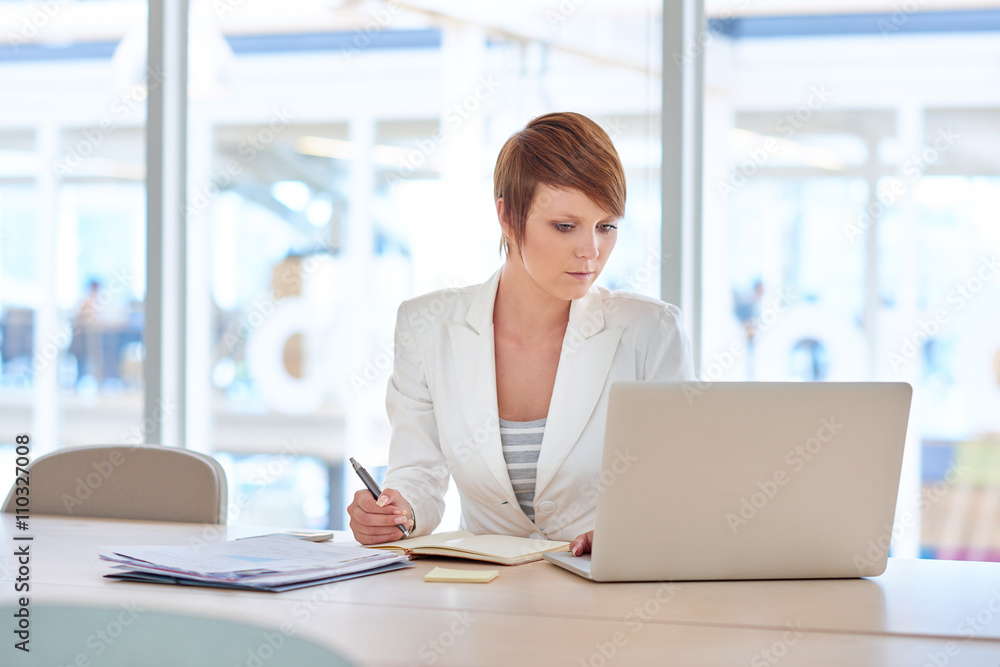 Young businesswoman working with a laptop at her desk Young businesswoman working with a laptop at her desk