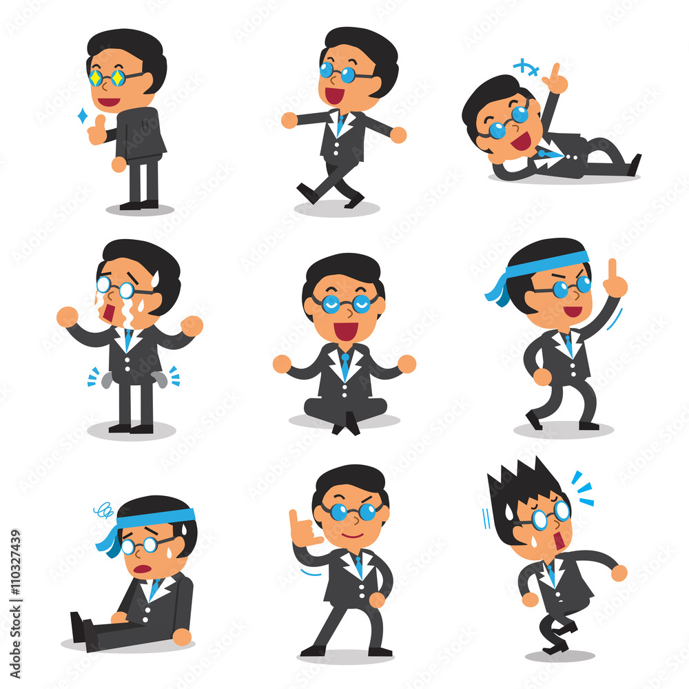 Cartoon businessman character poses set Cartoon businessman character poses set