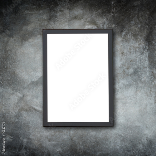 Blank of wooden photo frame on stone wall