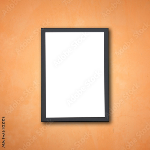 Blank of wooden photo frame on stone wall