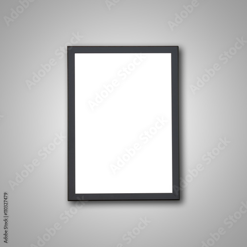 Blank of wooden photo frame on stone wall