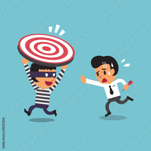 Cartoon thief stealing target from businessman