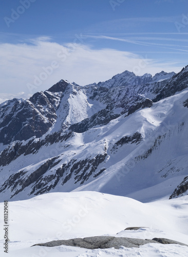 Mountain top panorama from Ghiacciaio presena glacier, near town Ponte di legno, italy