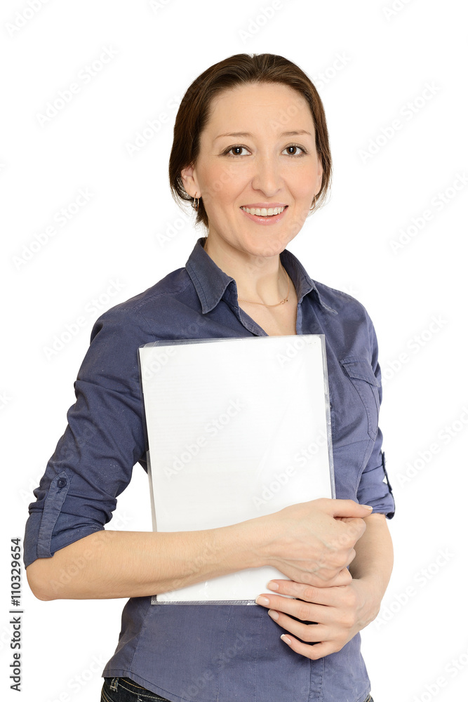Attractive businesswoman holding documents Attractive businesswoman holding documents