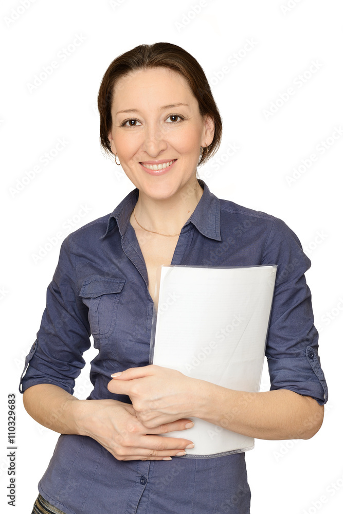 Attractive businesswoman holding documents Attractive businesswoman holding documents