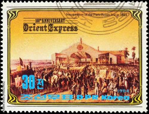 Fotografiet Inauguration of the Paris-Roven railway line in 1843 on postage