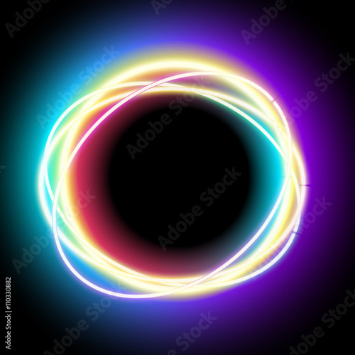 Neon oval. Neon purple light. Vector electric frame. Vintage frame. Retro neon lamp. Space for text. Glowing neon background. Abstract electric background. Neon sign circle. Glowing electric frame