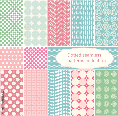 Polka dot - vector dotted seamless patterns collection. Simple round geometrical  pattern  set in retro style.