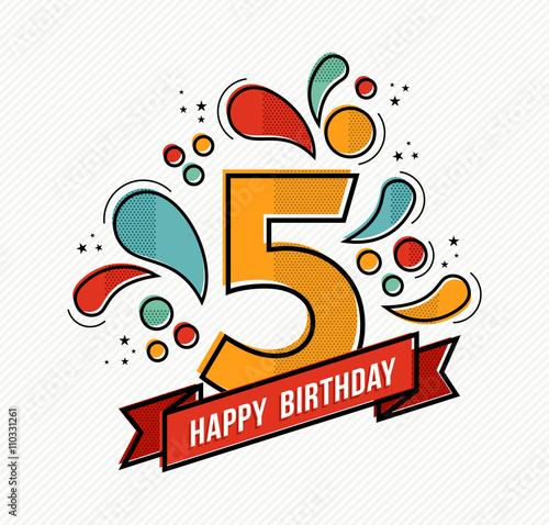 Colorful happy birthday number 5 flat line design