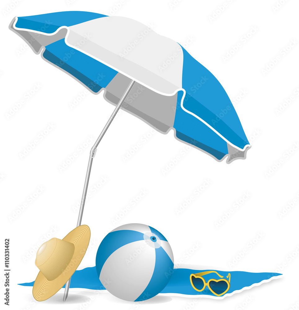 Parasol Ballon Lunettes Chapeau plage vacances bleu 2 Stock Vector | Adobe  Stock