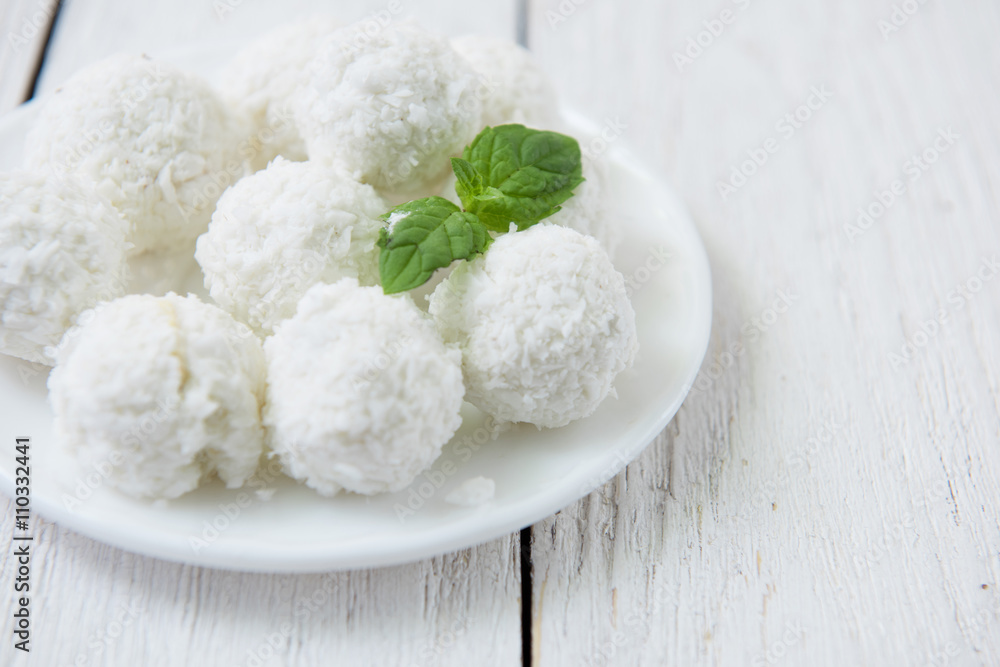 Homemade candies with coconut Homemade candies with coconut