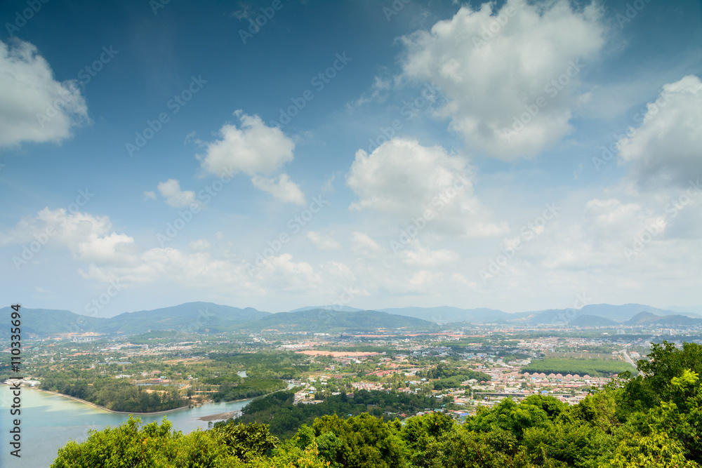 viewpoint from mountain Phuket city in Thailand, Good weather da