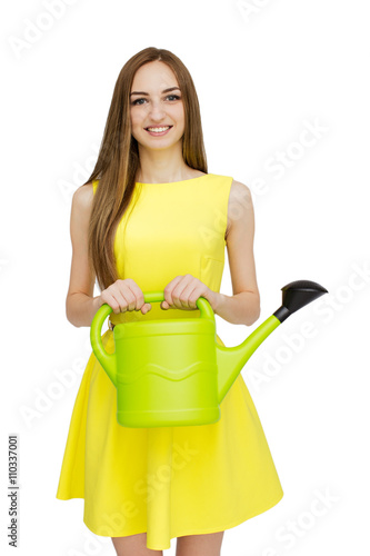 Portrait of beautiful woman in yellow dress