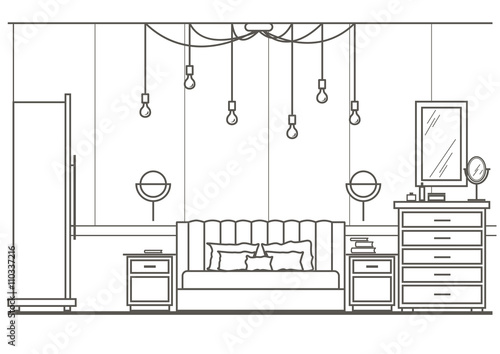 architectural sketch interior modern bedroom front view