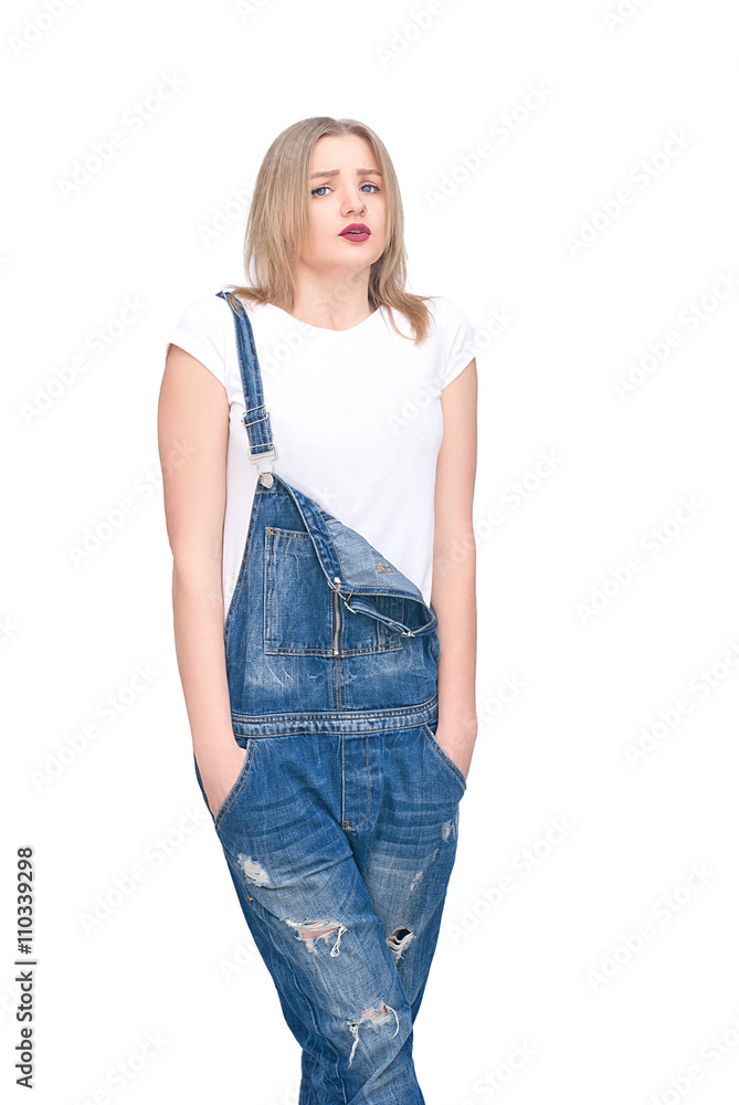 Fototapeta premium blond girl in a blue suit