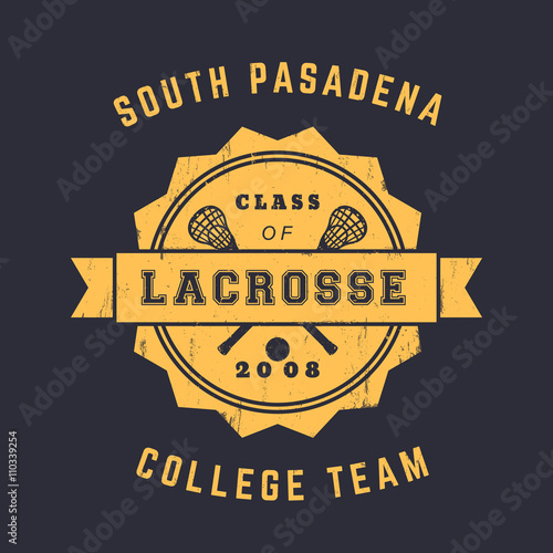 Lacrosse team, vintage badge, emblem, lacrosse t-shirt design, print, vector illustration