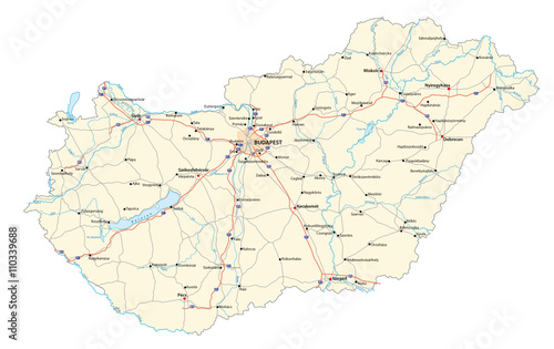 detailed vector road map of hungary with major cities rivers and lakes