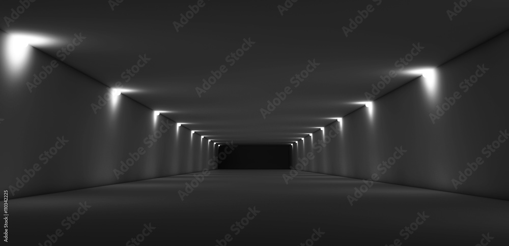 Obraz premium Streszczenie długi ciemny pusty tunel wnętrze 3d