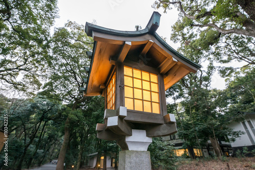 Large Japanese garden lantern at dusk © Jason Lovell