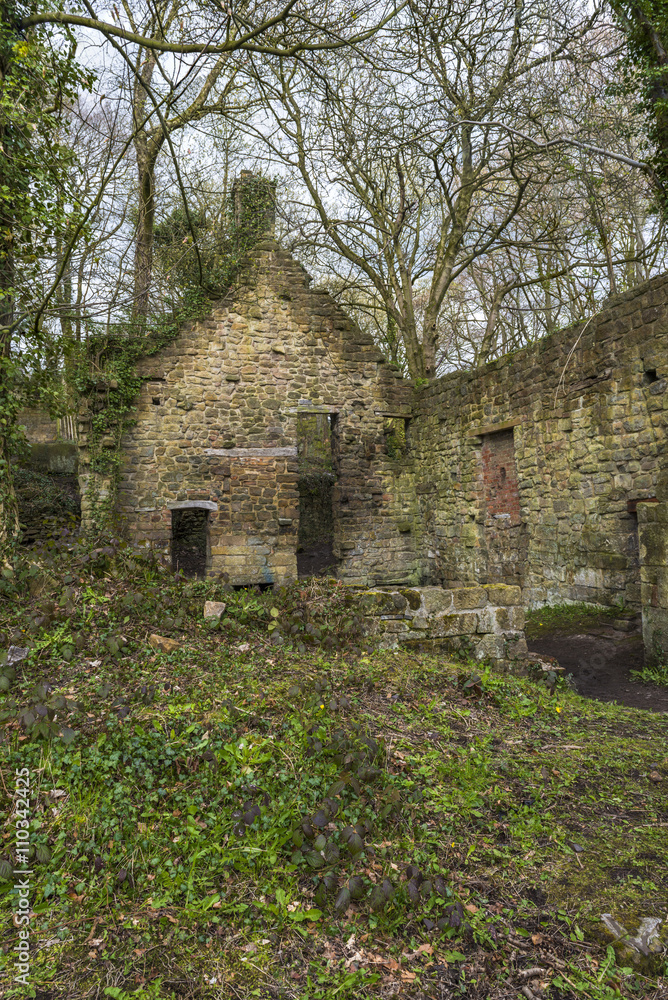Old ruins in Lumsdale Valley in Matlock, Derbyshire, UK