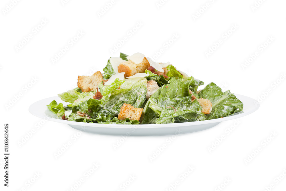 delicious ceasar salad in white plate delicious ceasar salad in white plate