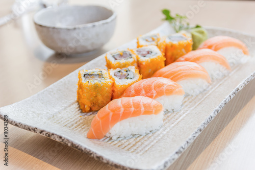 homemade sushi with salmon, cream cheese Philadelphia, Japanese