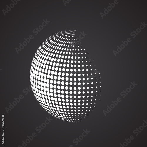 Halftone sphere. Isolated abstract earth logo white color on black background. Dotted globe vector illustration. © ludmila_m