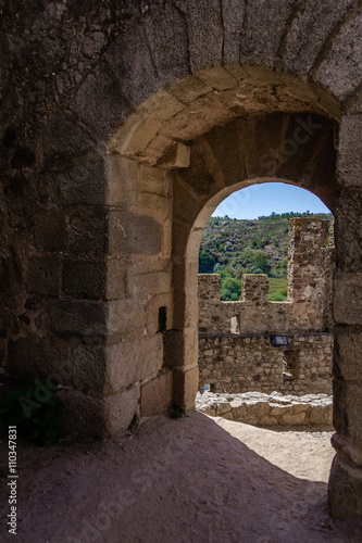  Bailey entrance of the Templar Castle of Almourol. One of the most famous castles in Portugal. Built on a rocky island in the middle of Tagus river.