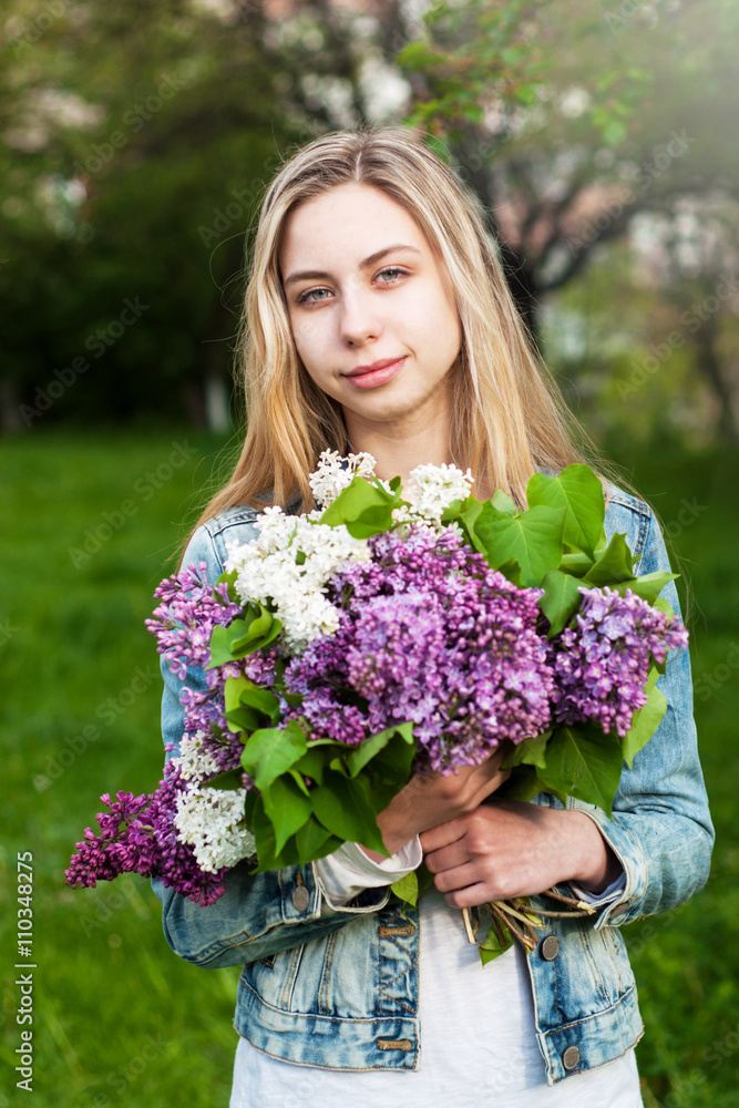 Girl with a bouquet of lilacs Girl with a bouquet of lilacs