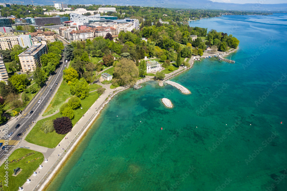 Aerial view of Mon Repos park   Geneva city in Switzerland