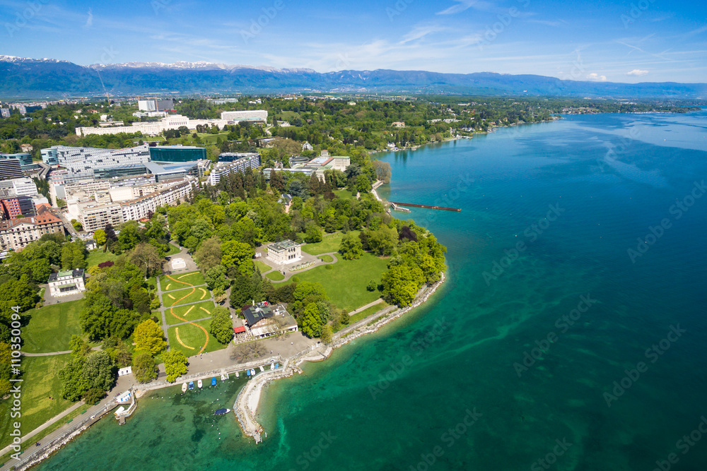 Aerial view of Mon Repos park   Geneva city in Switzerland