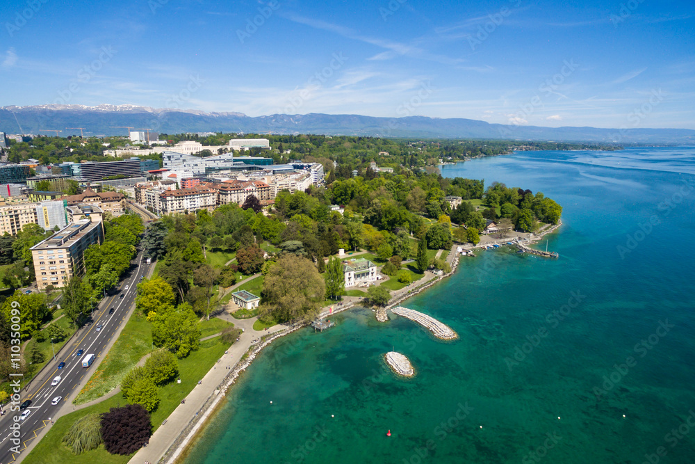 Aerial view of Mon Repos park   Geneva city in Switzerland