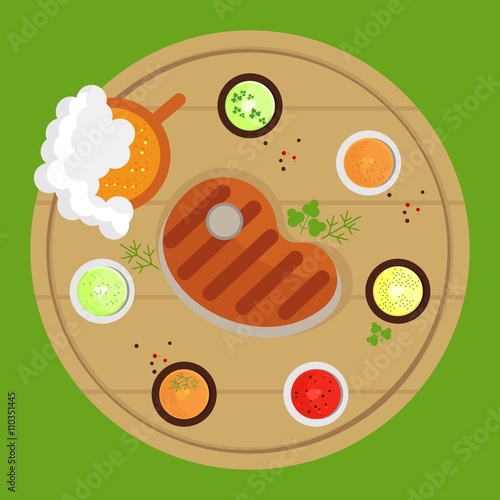bbq grilled meat on a round board