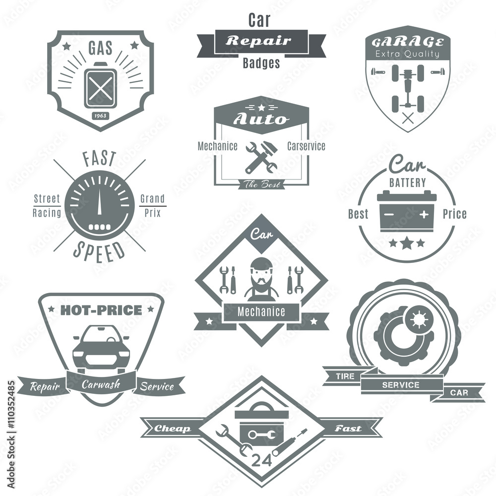 Car Repair Black White Badges