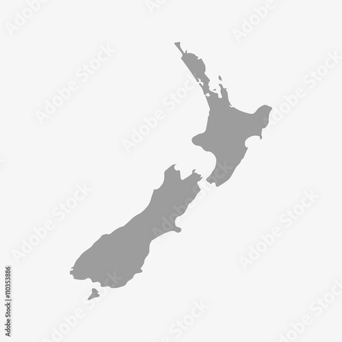 Map of New Zealand in gray on a white background