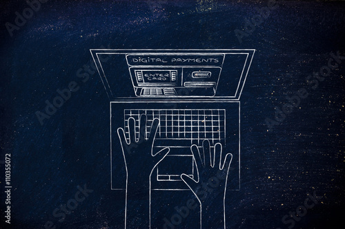 automatic teller machine inside laptop screen © faithie