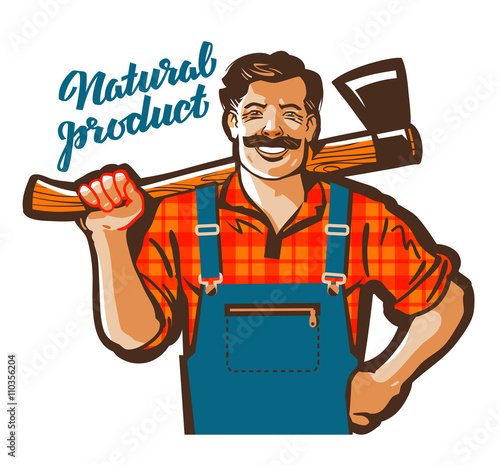 funny cartoon carpenter or lumberjack. vector illustration