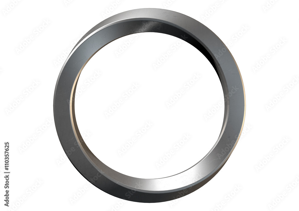 A 3D rendering of an infinity symbol ring made of shiny steel on an isolated white studio background A 3D rendering of an infinity symbol ring made of shiny steel on an isolated white studio background