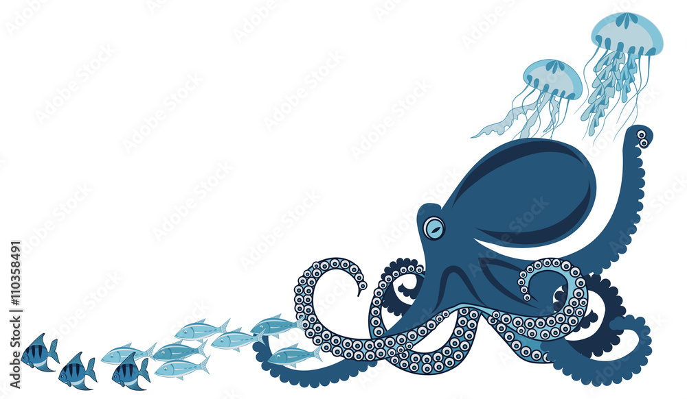 Fototapeta premium octopus among fish