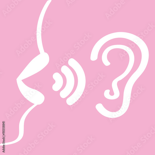 women's lips say, in your ear, the concept of gossip, seduction, secret information, vector illustration flat style. symbol.
